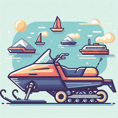 Snowmobile in the sea. Vector illustration in a flat style.のイラスト素材