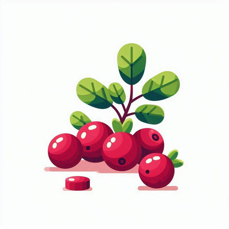 Red cranberries on a white background. Vector illustration in cartoon style.のイラスト素材