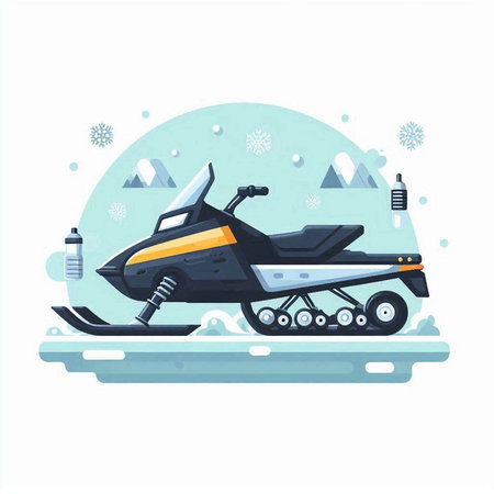 Snowmobile in the snow. Vector illustration in a flat style.のイラスト素材