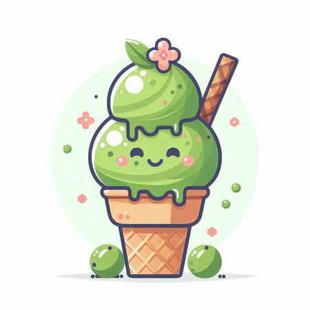 Cute ice cream character with waffle cone. Vector illustration.のイラスト素材