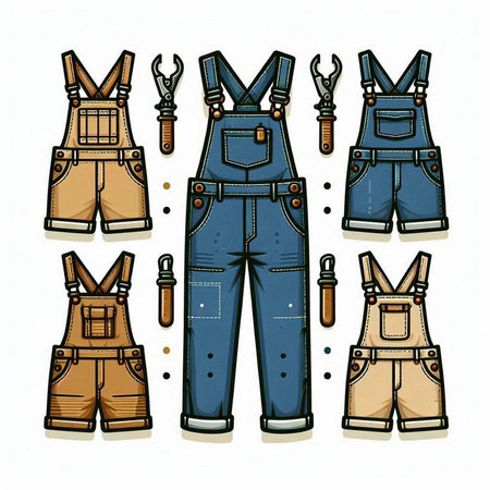 Set of work overalls. Vector illustration of work overalls.のイラスト素材