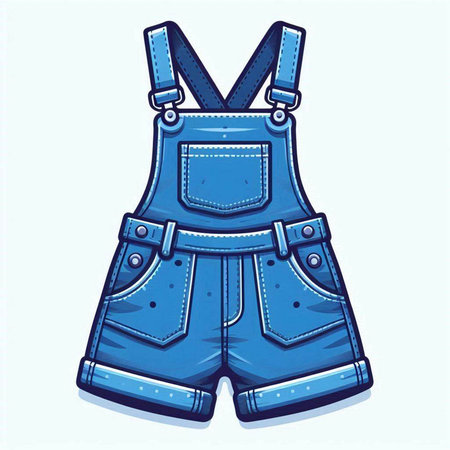 Denim overalls with suspenders and pockets. Vector illustration.のイラスト素材