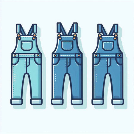 Set of denim overalls. Vector illustration in flat linear style.のイラスト素材