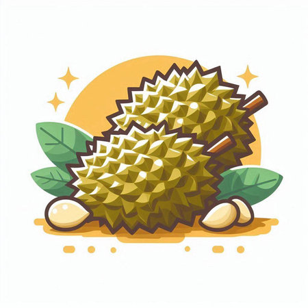 Durian fruit vector illustration isolated on white background. Durian is the king of fruit.のイラスト素材
