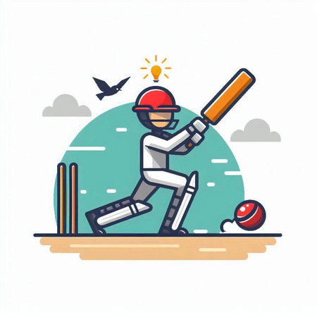 Cricket player in action. Flat style vector illustration on white background.のイラスト素材