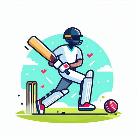 Cricket player with bat and ball in action. Vector illustration.のイラスト素材
