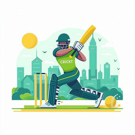 Cricket player batsman in action. Vector flat illustration.のイラスト素材