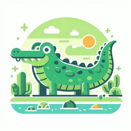 Cute cartoon crocodile in the desert. Vector illustration in flat style.のイラスト素材