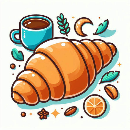 Coffee and croissant. Vector illustration on white background.のイラスト素材
