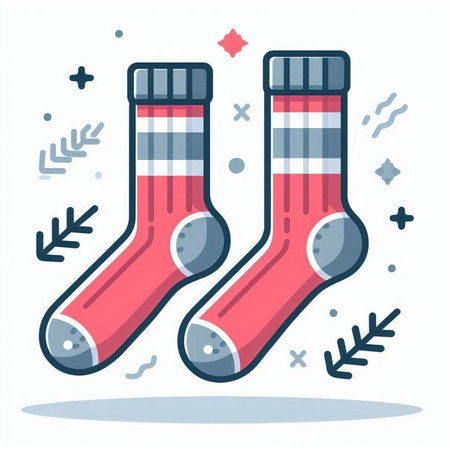 Vector illustration of Christmas socks on a white background. Flat style.のイラスト素材