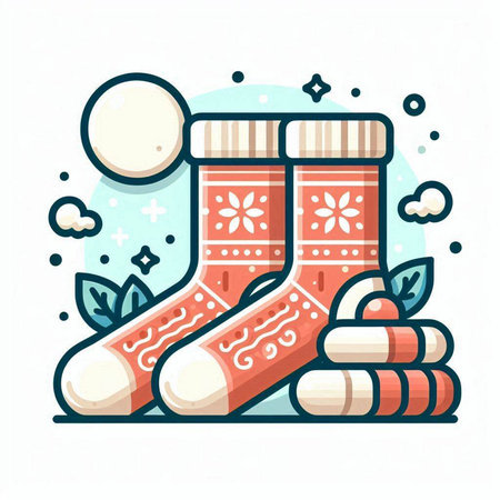 Vector illustration of Christmas sock with snowflakes on white background.のイラスト素材