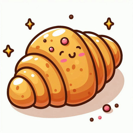 Illustration of a cartoon croissant on a white background.のイラスト素材