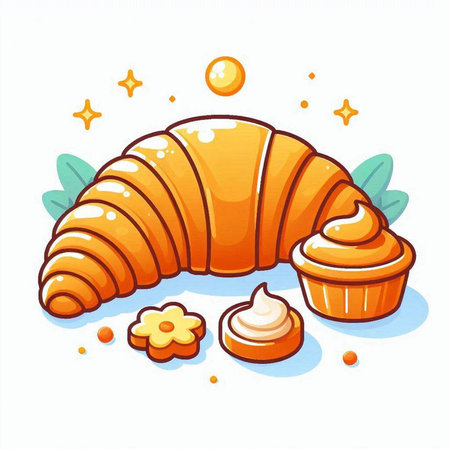 Cupcake and croissant icon isolated on white background.のイラスト素材