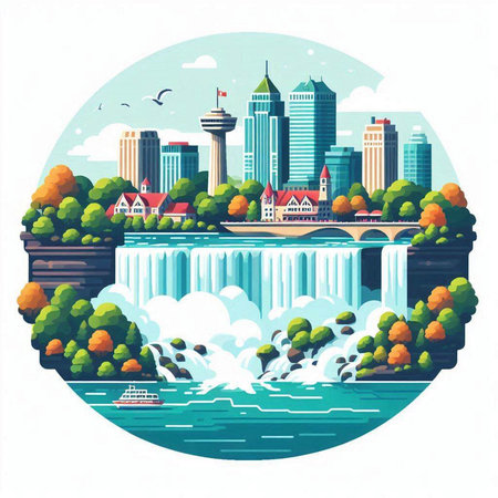 Niagara Falls, United States of America. Flat style vector illustration.のイラスト素材