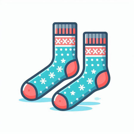 Vector illustration of a pair of Christmas socks with snowflakes.のイラスト素材