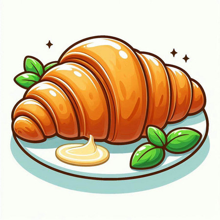 Croissant with butter and mint on a white background. Vector illustration.のイラスト素材
