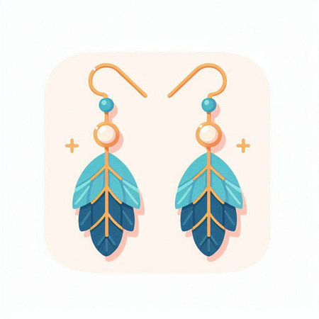 Hand drawn earrings with feathers in pastel colors. Vector illustration.のイラスト素材