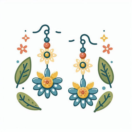 Hand drawn vector illustration of a pair of earrings with flowers and leaves.のイラスト素材