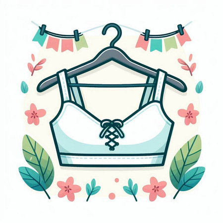 Women's underwear on a hanger with clothespins. Vector illustrationのイラスト素材