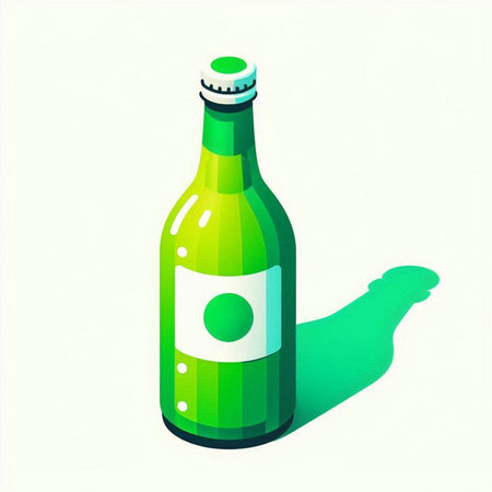 Green beer bottle on white background. Isometric view. Vector illustration.のイラスト素材