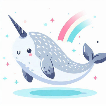 Cute cartoon narwhal on white background. Vector illustration.のイラスト素材