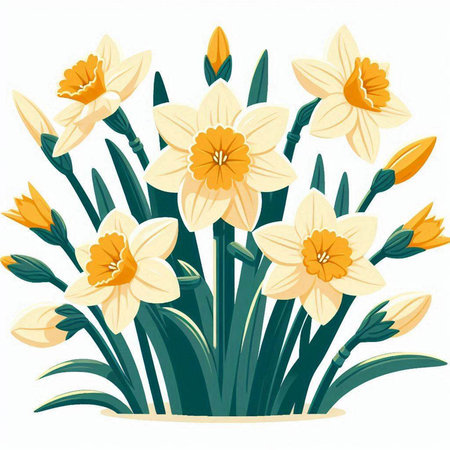 Vector illustration of a bouquet of yellow daffodils.のイラスト素材