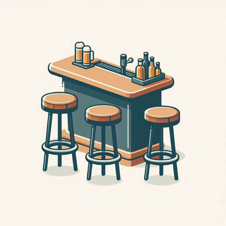 Bar counter and stools. Isolated vector illustration in cartoon style.のイラスト素材