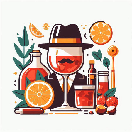Alcoholic drink. Cocktail, rum, brandy, gin, grapefruit, lemon. Vector illustration in flat styleのイラスト素材