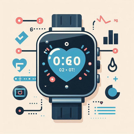 Smart watch with heart icon on screen. Vector illustration in flat styleのイラスト素材