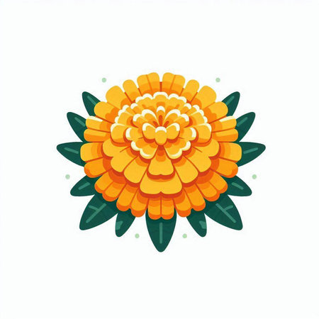 Marigold flower with green leaves isolated on white background. Vector illustration.のイラスト素材