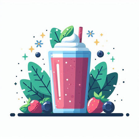 Fruit smoothie with strawberry, blueberry and cherry. Vector illustration.のイラスト素材