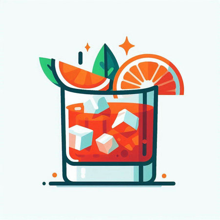 Cocktail with orange, lime and ice. Vector illustration.のイラスト素材