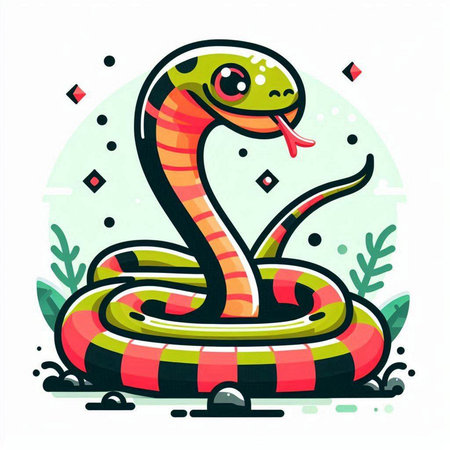 Cute cartoon snake. Colorful vector illustration in flat style.のイラスト素材