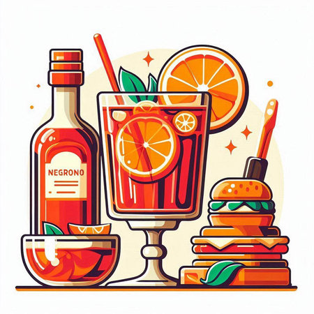 Alcoholic drinks. Cocktail in a glass with a straw. Vector illustration.のイラスト素材