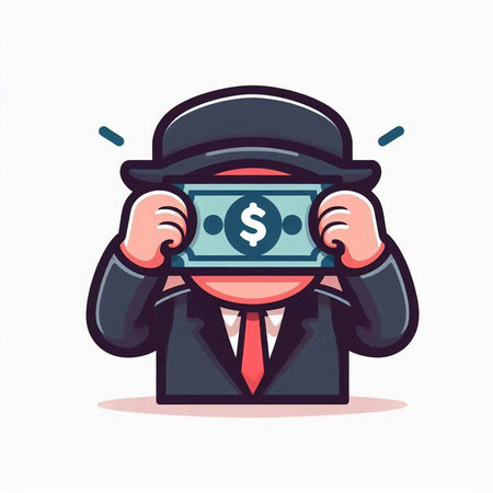 Businessman holding money in his hands. Vector cartoon character illustration.のイラスト素材