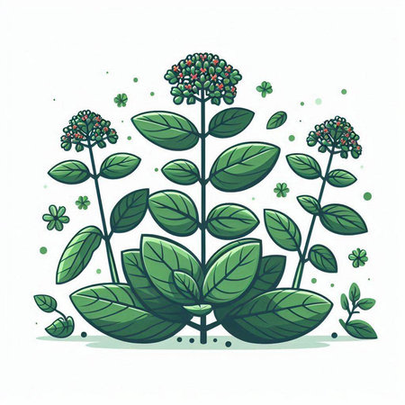 Illustration of oregano plant with green leaves on white backgroundのイラスト素材