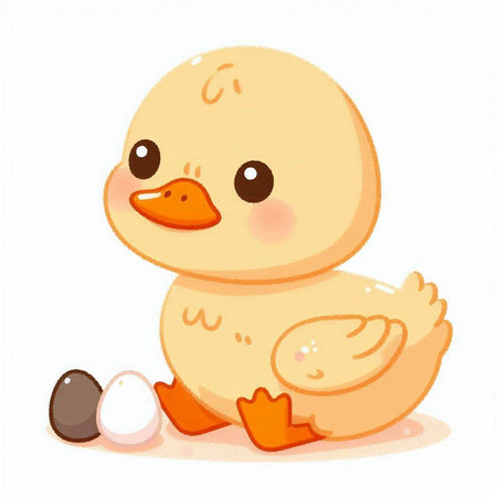 Cute cartoon duck with eggs. Vector illustration on white background.のイラスト素材