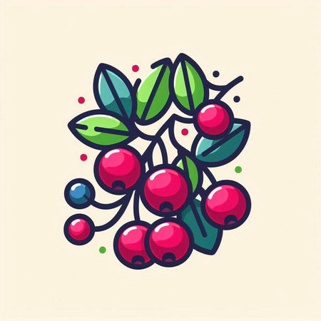 Cranberry branch with berries. Vector illustration in doodle style.のイラスト素材