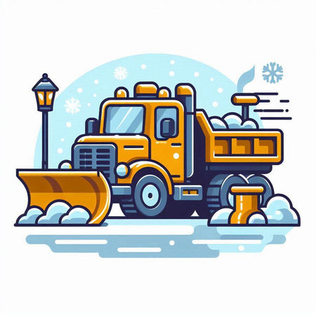 Snowplow, snow removal equipment. Vector illustration in flat styleのイラスト素材