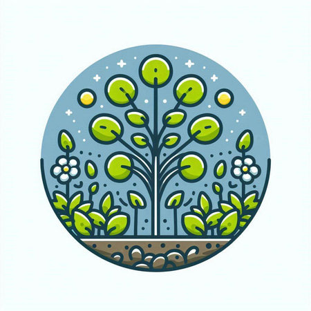 Vector illustration of a stylized tree in a circle. Round iconのイラスト素材