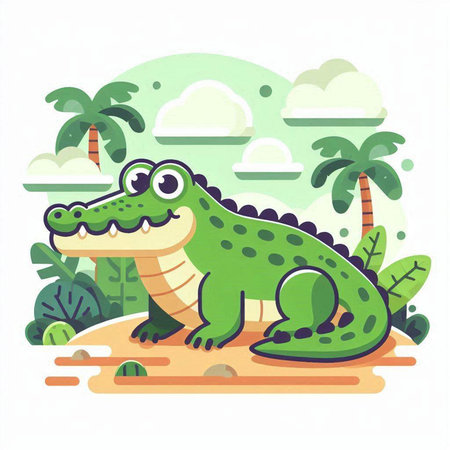 Crocodile on the beach. Vector illustration in flat styleのイラスト素材