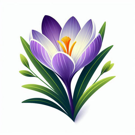 Beautiful spring crocus flowers on white background. Vector illustration.のイラスト素材
