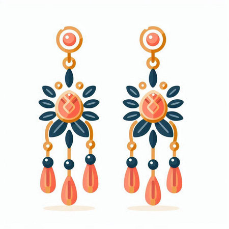 Beautiful earrings in ethnic style. Vector illustration isolated on white background.のイラスト素材