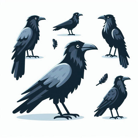 Set of ravens. Vector illustration in cartoon style isolated on white background.のイラスト素材