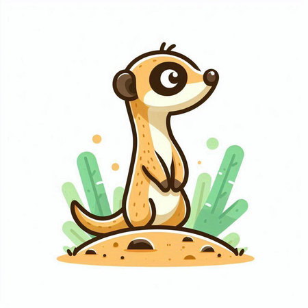 Cute meerkat sitting on the ground. Vector illustration.のイラスト素材