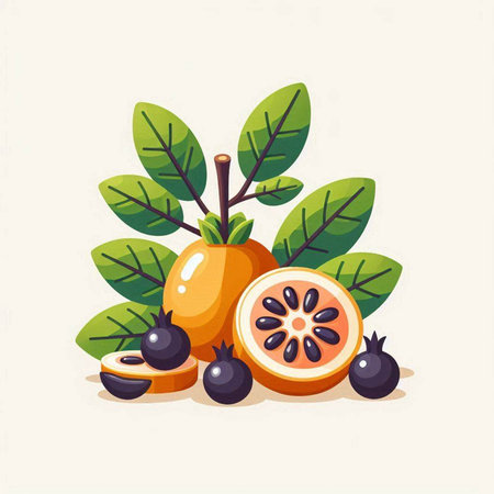 Illustration of fruits and berries. Vector illustration in flat style.のイラスト素材