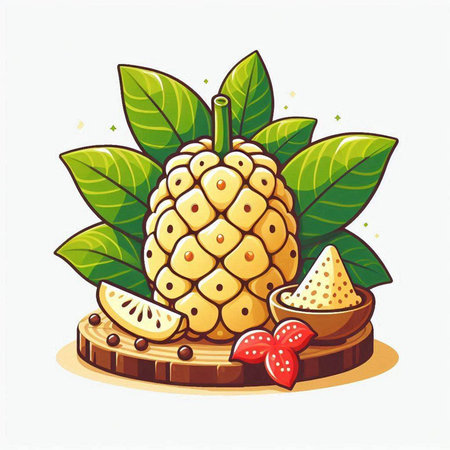 Exotic fruit on a wooden plate. Vector illustration for your designのイラスト素材