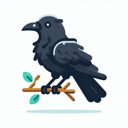 Crow sitting on a branch. Vector illustration in flat style.のイラスト素材