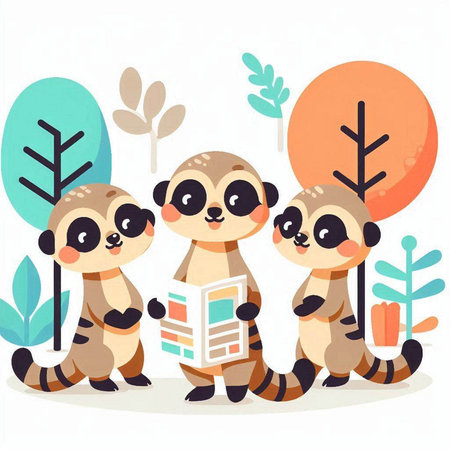 Cute cartoon raccoons in the park. Vector illustration.のイラスト素材