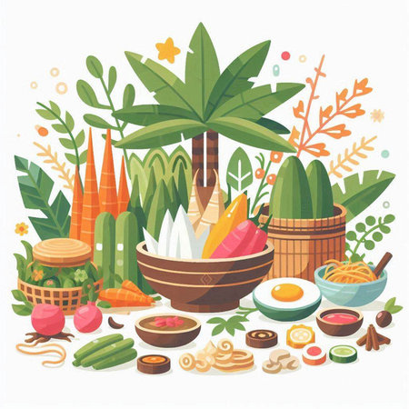 Vector illustration of a set of traditional Thai food. Thai cuisine.のイラスト素材